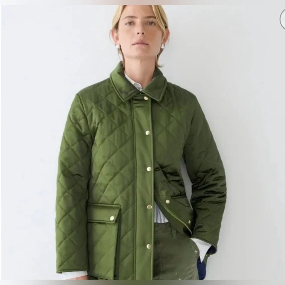 J. Crew Collection Women's Quilted Barn Jacket™ in High-shine Satin Green‎ Small